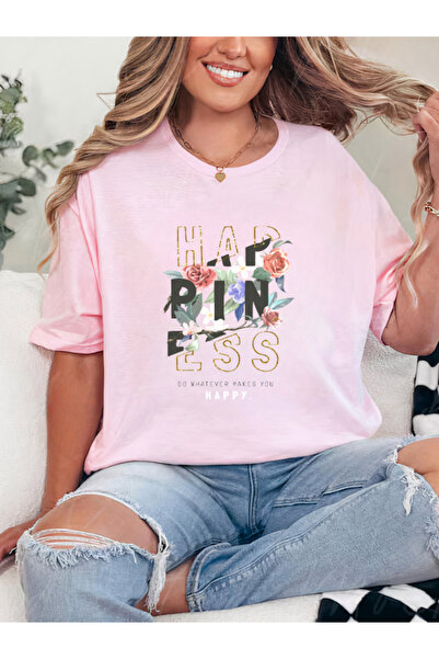 Sarah's Boutique Tricou de damă – 100% bumbac – HAPPINES