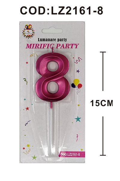SDX Market Cake candle, number 8, Metallic pink, 15 cm
