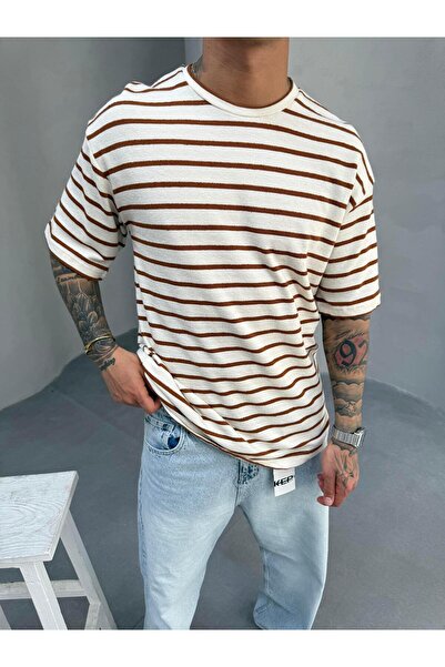 KağanKY Μπλουζάκι με ριγέ καφέ πλεκτό