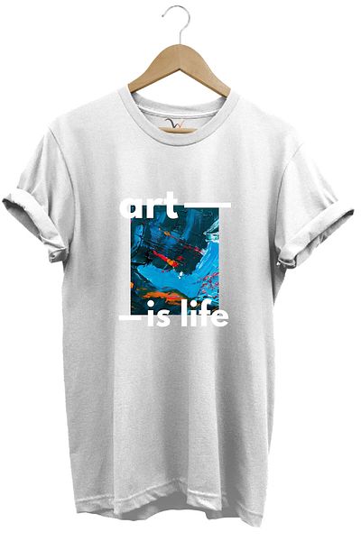 WİDİ Artistic Colorful Design Printed Art Is Life Written 100% Cotton Regular Fit Unisex T-Shirt