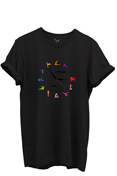 WİDİ تي شيرت Fitness Time الرياضي واليوجا بتصميم ملون مصنوع من القطن بنسبة 10...