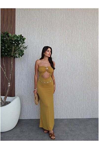 ESRAHELVACI Straples Deniz Yıldızı Aksesuarlı Elbise