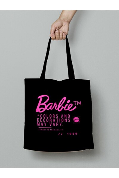 Barbie Pink Star - Viseća platnena torba za rame od gabardina crna - 36 X 34 cm