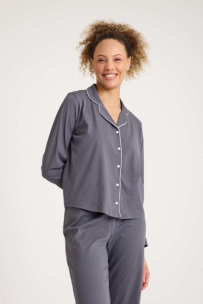Dennis Denise Long Sleeve Cotton Women's Piped Pajama Set