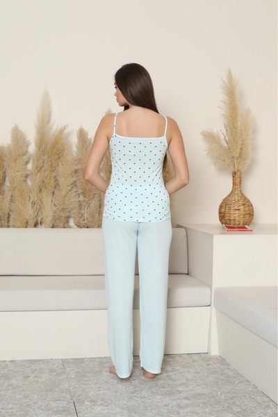 Sude HOMEWEAR KADIN İP ASKILI KALP DESENLİ ALT UZUN TAKIM