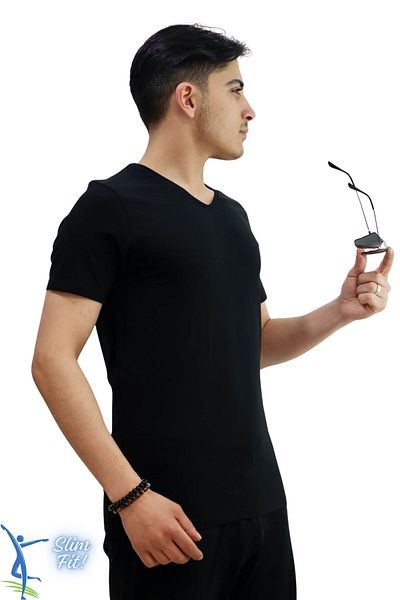 sermoda Men's Slim Fit V-Neck T-Shirt - Slim Fit Basic Casual T-Shirt Black
