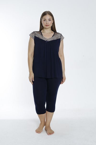 Cotpark Women's Plus Size Viscose Lycra Fabric Short Sleeve Bottom-Top Capri Suit 14540