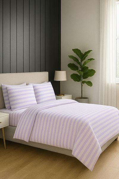 MixCotton Home Double Cotton/Satin Duvet Cover Set Fitted Sheet + Duvet Cover + 2 Pillowcases
