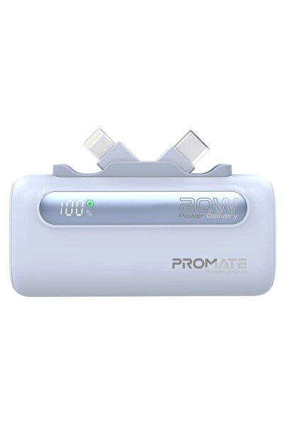 Promate Ultra-Compact Fast Charging Power Bank with Dual foldable USB-C™ & Lightning Connectors