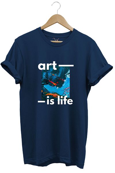 WİDİ Artistic Colorful Design Printed Art Is Life Written 100% Cotton Regular Fit Unisex T-Shirt