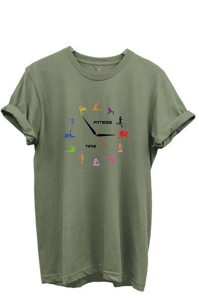 WİDİ Fitness Time Sports and Yoga Figured Colorful Design 100% Cotton Regular Fit Unisex T-Shirt
