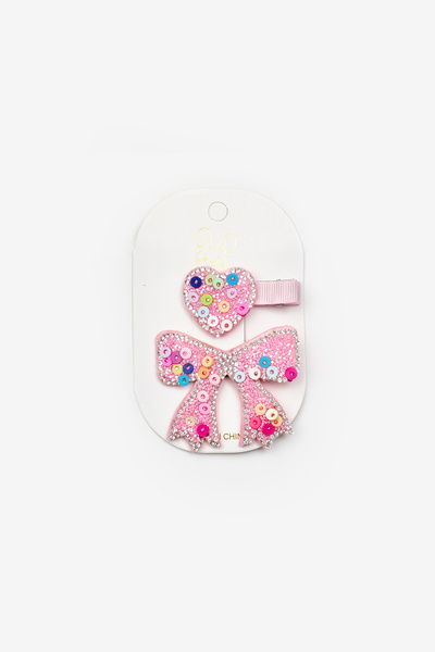 Le Mabelle Girl's 2-Piece Buckle Set with Pink Heart and Bow Figure