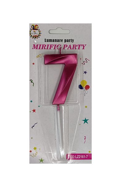 SDX Market Cake candle, number 7, Metallic pink, 15 cm