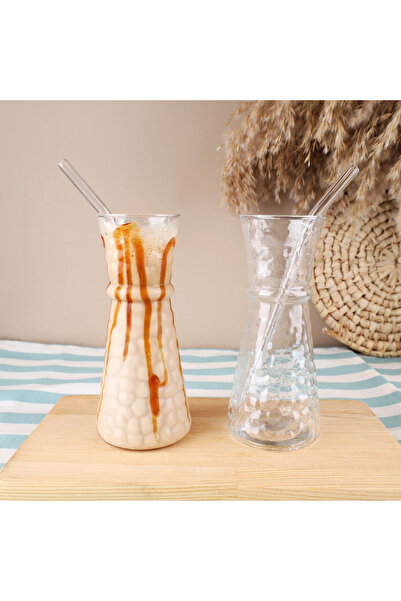 Lüks Sepeti Rosalina - Double Heat-Resistant Cold Coffee Beverage Glass Cup with Straw - 245 ml