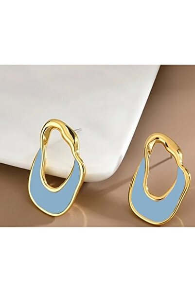 HARİNA Asymmetrical Blue Enamel Gold Color Earrings
