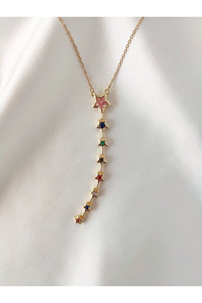 Evorya Women's Steel Color Zircon Stone Star Model Y Necklace