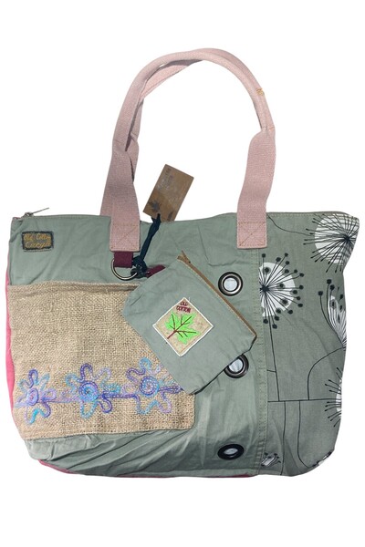 Old Cotton Vintage Shabby Multicolor Medium Size Daily Travel Trip Shoulder Bag 36Cmx34Cm
