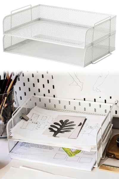 Binbirreyon Table Top Document Rack 2 Tiers Can Be Used One over the Other White A4 Vb021