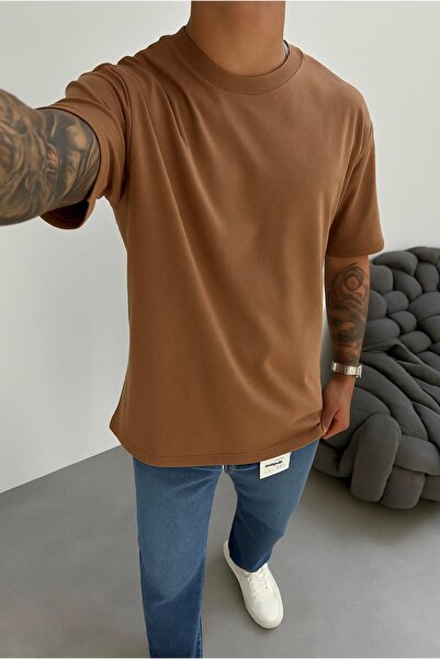 KağanKY Καφέ χνουδωτό ύφασμα oversized Μπλουζάκι