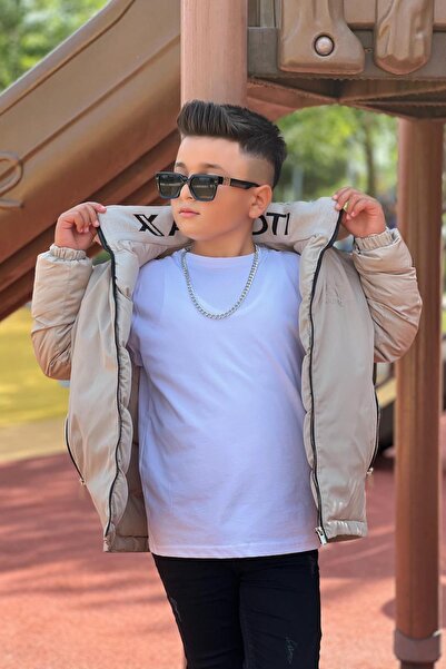 Pina Kids Erkek Çocuk Çıkarılabilir Kapüşonlu Baskılı Yakası Detaylı Kışlık Mont KM3501