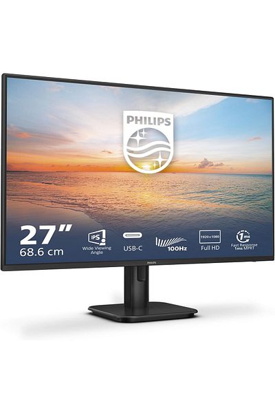 Philips 27E1N1300A - 27 Inch FHD Monitor, 100Hz, IPS, 1ms, USB-C Power Delivery, Speakers, Low Blue,