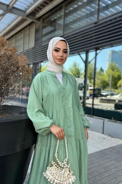 TrendParis Button Detailed V-Neck Oversize Dress