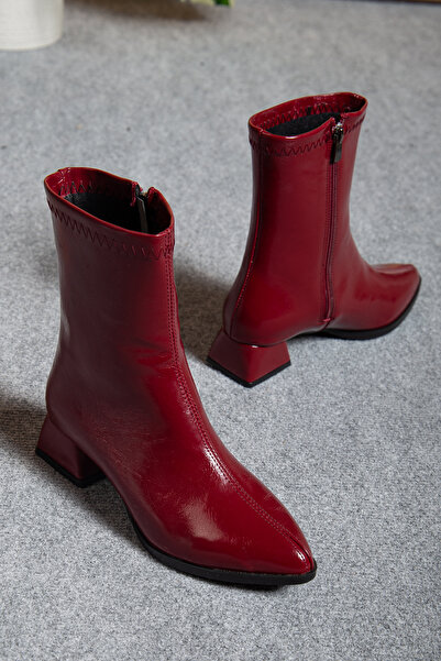 AYENDE MODA KADIN BORDO ORTA TOPUK SİVRİ BURUN FERMUARLI ŞIK KRŞK BOT Kasımda ışıltını konuştur