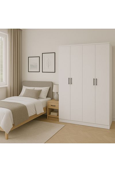 TrentonGCC 4 Door Wooden Wardrobe – Hanging Rod & Shelves – 160 cm Width