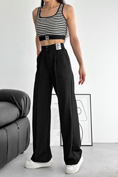 Noa Noa Kadın Yüksek Bel Siyah Pantolon – Mesaj Detaylı Sokak Stili
