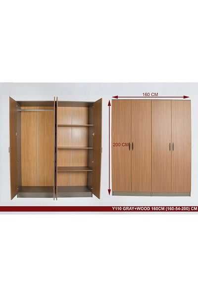 TrentonGCC 4 Door Wooden Wardrobe – Hanging Rod & Shelves – 160 cm Width