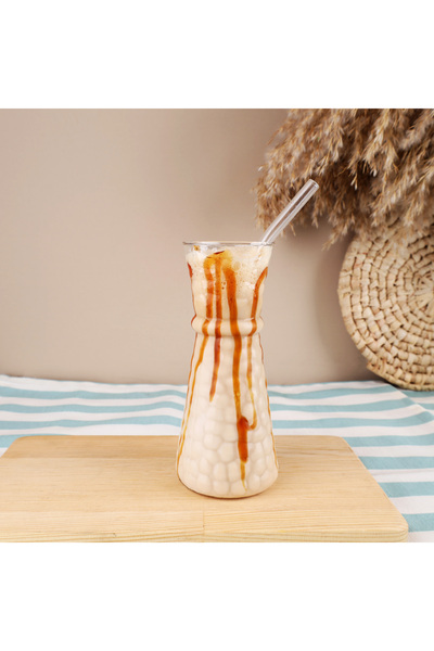 Lüks Sepeti Rosay - Single Heat-Resistant Cold Coffee Beverage Glass Cup with Straw - 245 ml