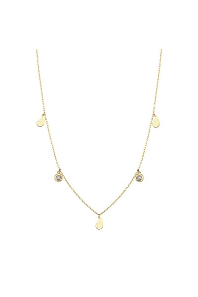 Koçak 14 Ayar Damla Tasarım Taşlı Altın Kolye