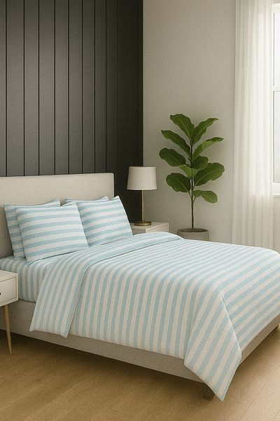 MixCotton Home Double Cotton/Satin Duvet Cover Set Fitted Sheet + Duvet Cover + 2 Pillowcases