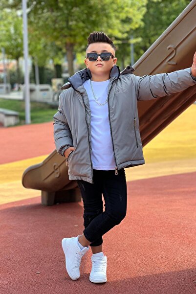 Pina Kids Erkek Çocuk Çıkarılabilir Kapüşonlu Baskılı Yakası Detaylı Kışlık Mont KM3501