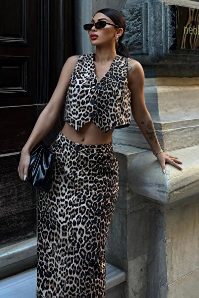 Lijuri Leopard Patterned Gabardine Suit 10072 R5-K-K4