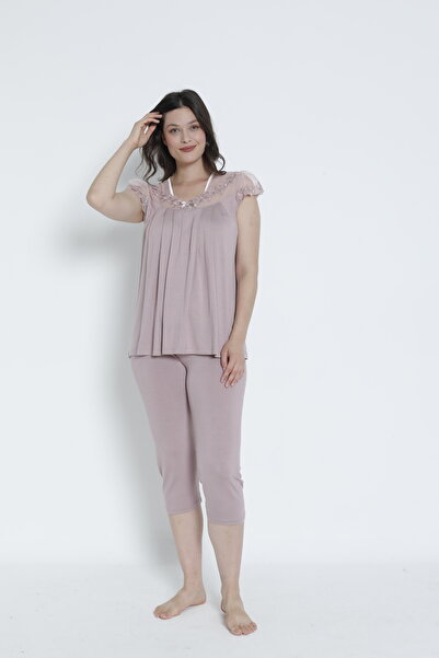 Cotpark Women's Viscose Elastane Fabric Short Sleeve Bottom-Top Lace Capri Set 14545