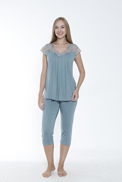 Cotpark Women's Viscose Elastane Fabric Short Sleeve Bottom-Top Lace Capri Set 14531