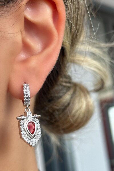 TAKIŞTIR Silver Color Stone Detailed Earrings (Pair)