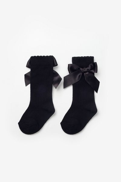 Le Mabelle Girls' Socks with Black Ribbon
