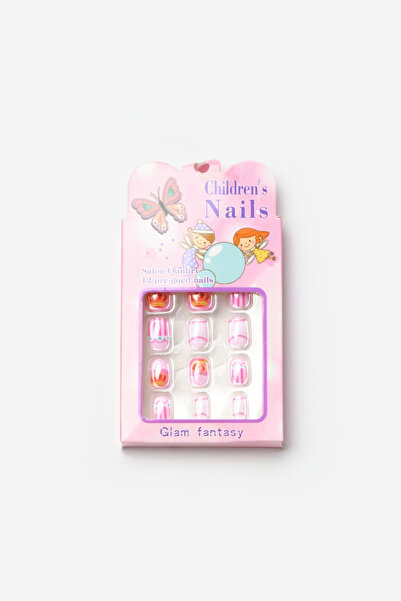 Le Mabelle Pembe Taç Desenli Kız Çocuk Takma Tırnak