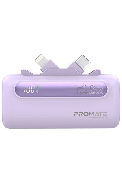 Promate Ultra-Compact Fast Charging Power Bank with Dual foldable USB-C™ & Lightning Connectors
