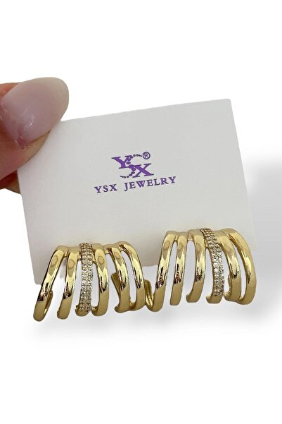 TAKIŞTIR Gold Color Stone Detailed Ysx Earrings (Pair)