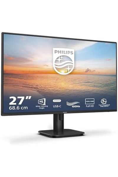 Philips 27E1N1300A - 27 Inch FHD Monitor, 100Hz, IPS, 1ms, USB-C Power Delivery, Speakers, Low Blue,