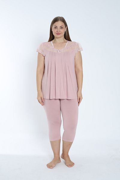 Cotpark Women's Plus Size Viscose Elastane Fabric Short Sleeve Capri Suit 14545-B