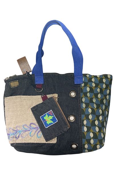 Old Cotton Vintage Shabby Multicolor Medium Size Daily Travel Trip Shoulder Bag 36Cmx34Cm