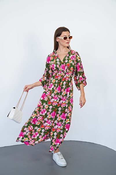 MOLLYMORE Kruvaze Collar Waist Elastic Woven Viscosin Women's Dress