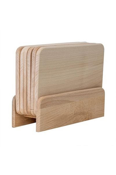 Brivoo® Set 6 Tocatoare din Lemn de Fag cu Suport Dreptunghiular 24,5×15 cm – Organizare Bucatarie, Brivo