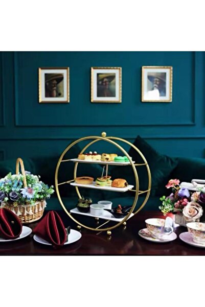 ALBAGSHI Serving Tray with Three-Tier Circular Plate Holder