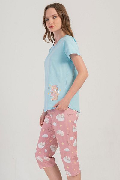 VİENETTA Cotton Women's Short Sleeve Capri Pajama Set, 409011
