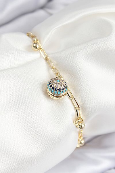 Clariss Brass Zircon Stone Evil Eye Bead Model Gold Color Women's Bracelet